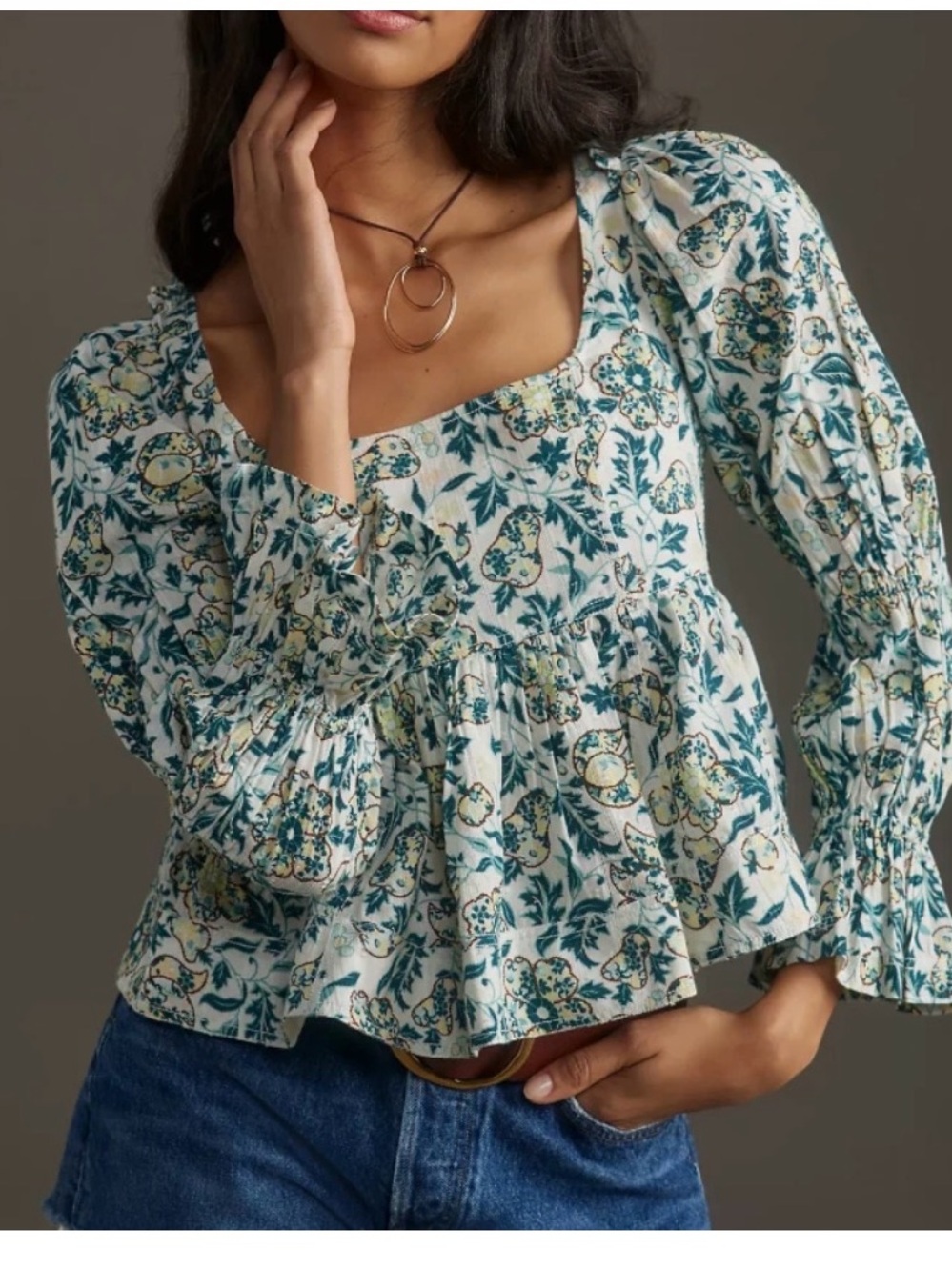 Anthropologie Pilcro long-sleeve babydoll top floral print with square neckline